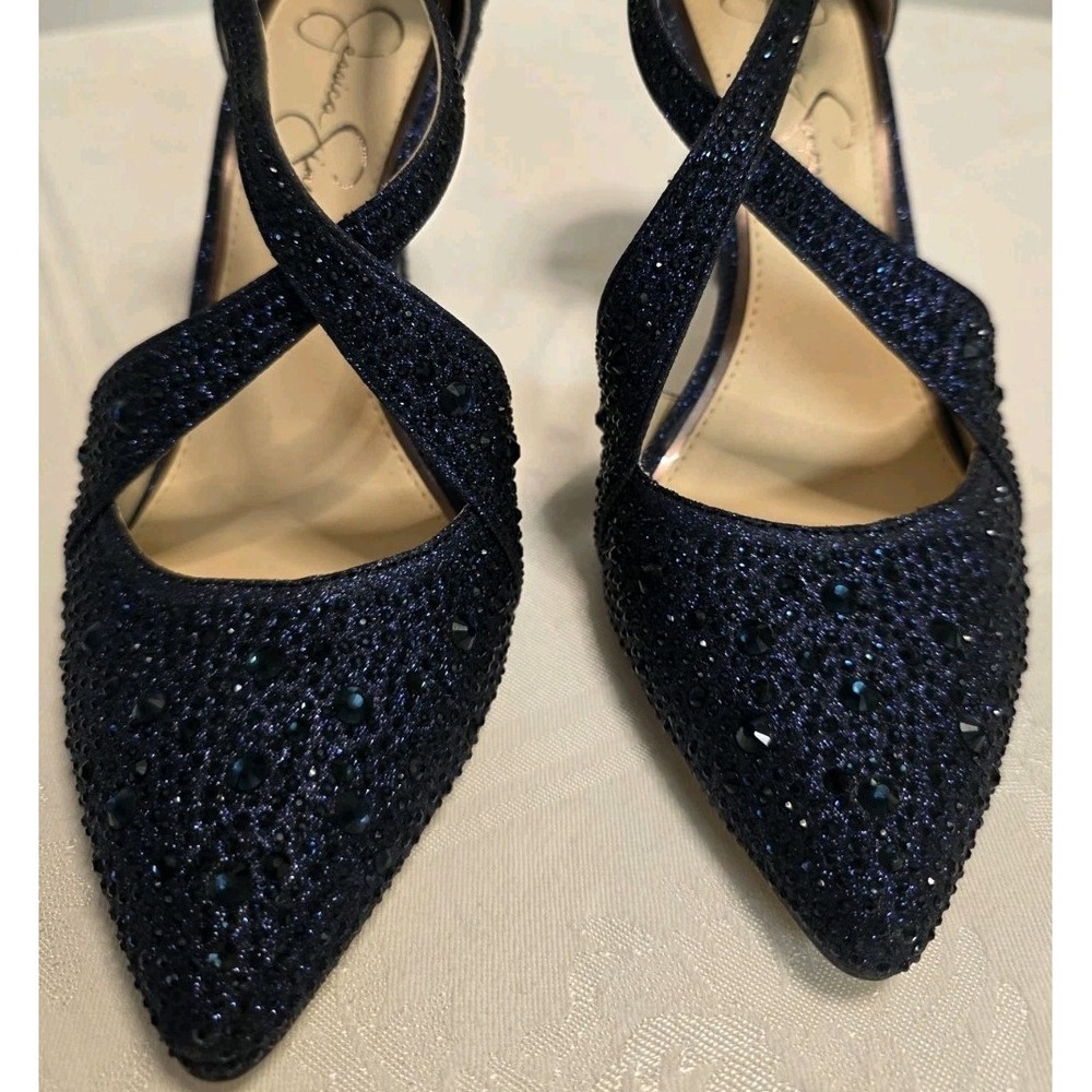Jessica Simpson "Accile" Size 7 Rhinestone & Glitter Pumps Stiletto Navy Blue